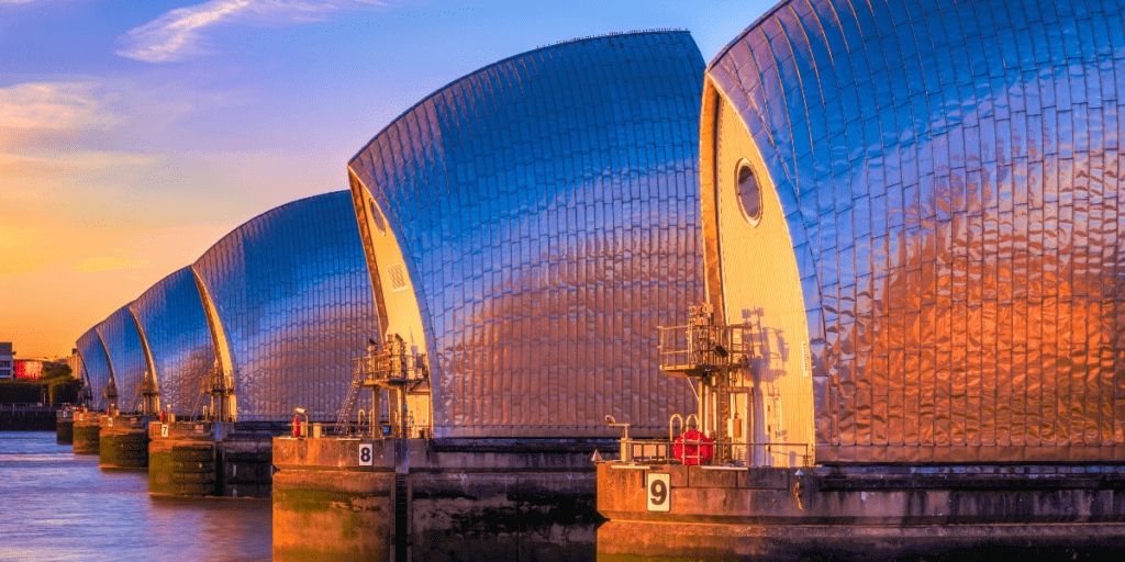 Exterior of The Thames Barrier in London, England